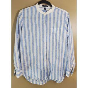 Chaps White & Blue Linen Blend Button Long Sleeve Size M RN 41381 CA 56658